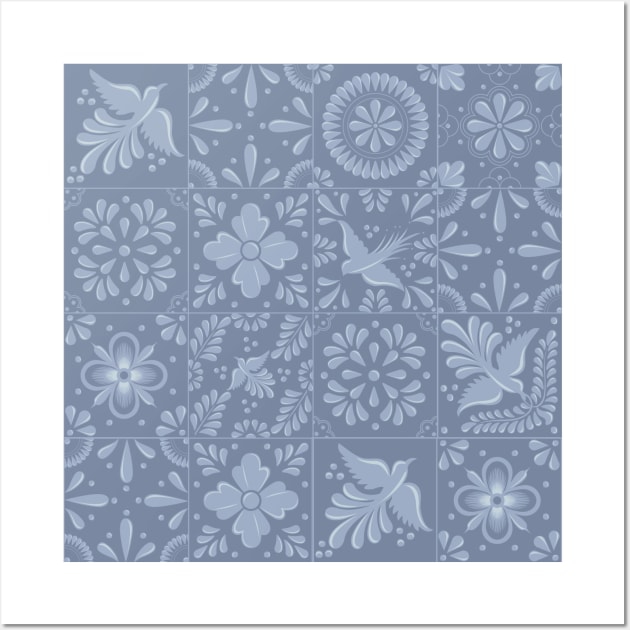 Mexican Elegant Blue Pastel Talavera Tile Pattern by Akbaly Wall Art by Akbaly